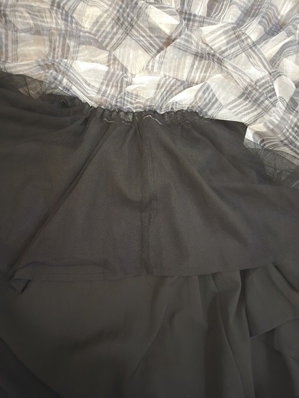 Kate Hewko Plaid High-Low Ruffle Tulle Skirt Gray Black One Size Statement - Picture 9 of 10